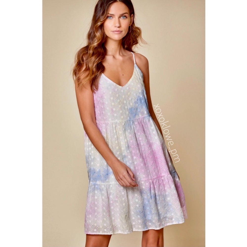 ANDREE Rainbow Dyed Embroidered Eyelet Mini Dess